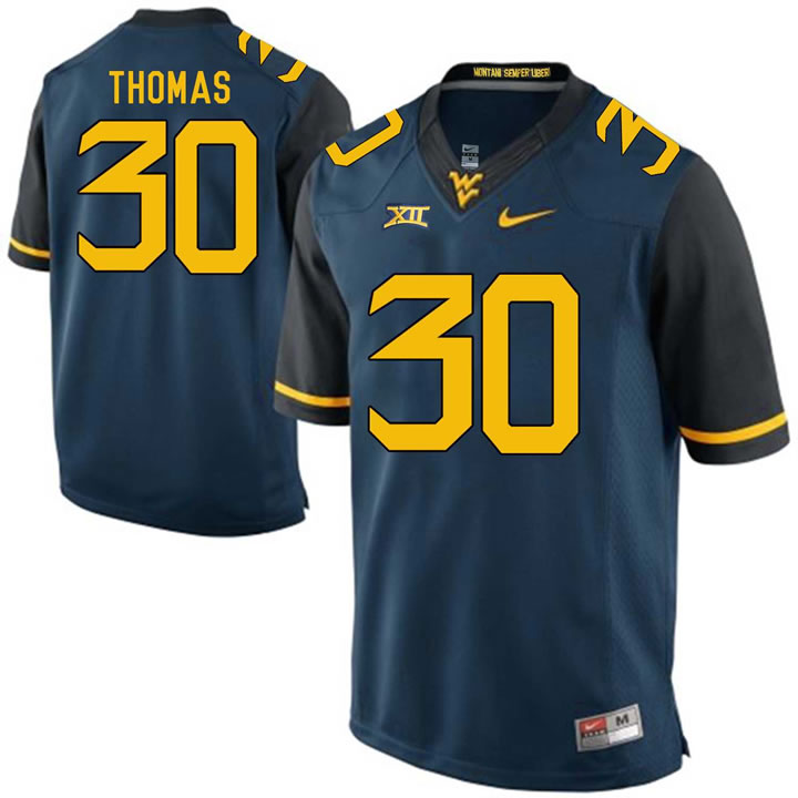 West Virginia Mountaineers #30 J.T. Thomas Navy College Football Jersey